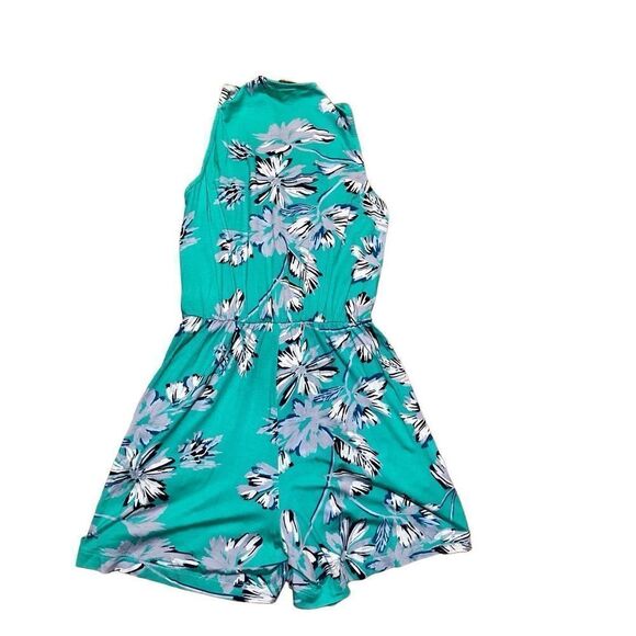 NWT YUMI KIM Short Draped Floral Romper Jersey Knit Women's S Turquoise White Bl - Picture 2 of 10